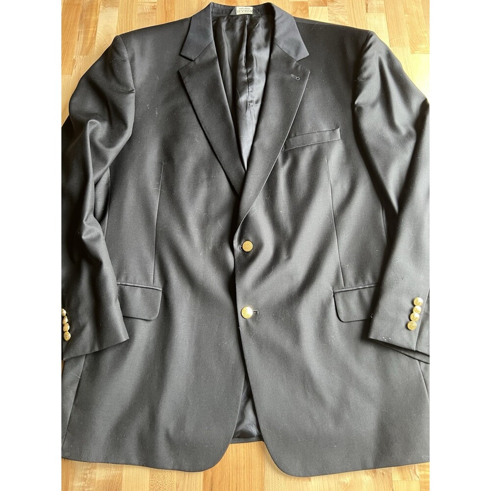 Jos A Bank Men's Worsted 100% Wool Blazer Jacket  2 Button Black 48L